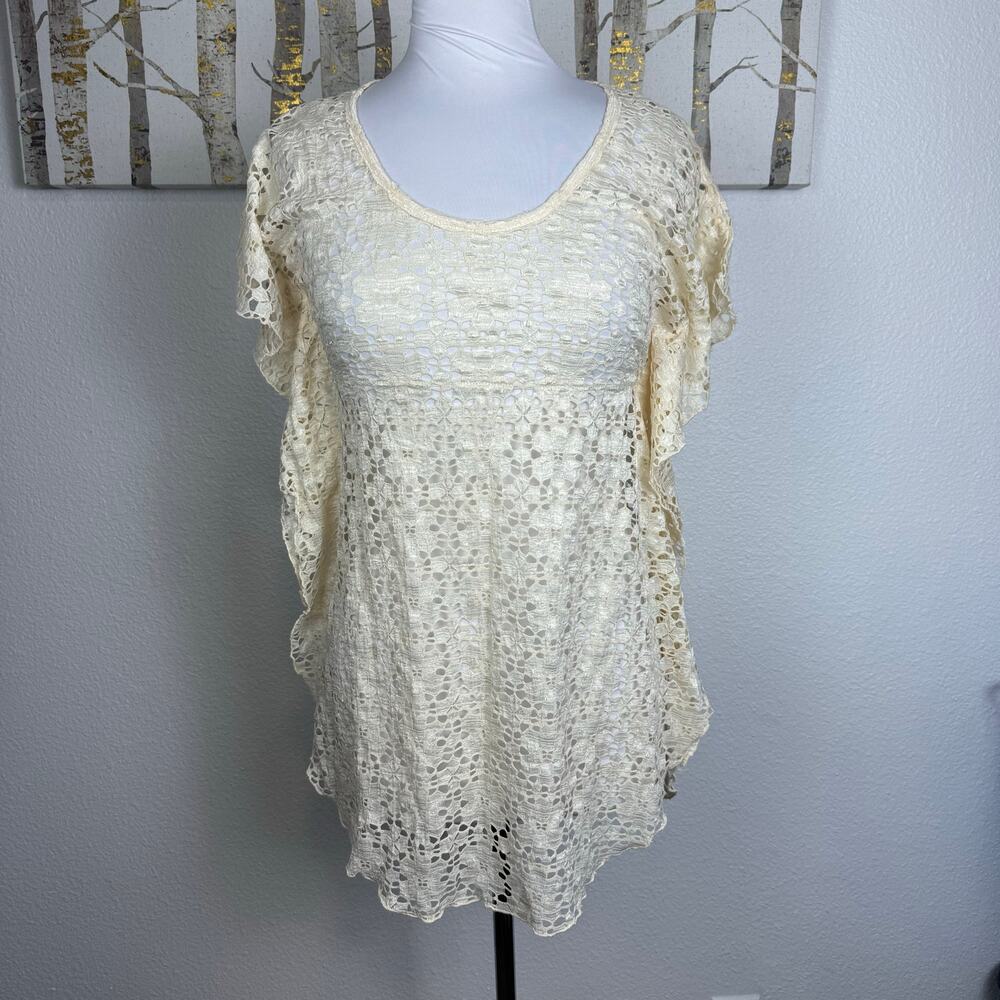 Elif for Jordan Taylor Floral Lace Knit Batwing Bathing Suit Cover Up Cream XS